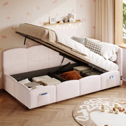 Divano letto contenitore 90x200 cm in velluto rosa con USB-A/USB-C, vano idraulico e tasche laterali