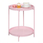 Tavolino da caffè rotondo con 2 ripiani - per soggiorno - in metallo - 44×44×53 cm - rosa