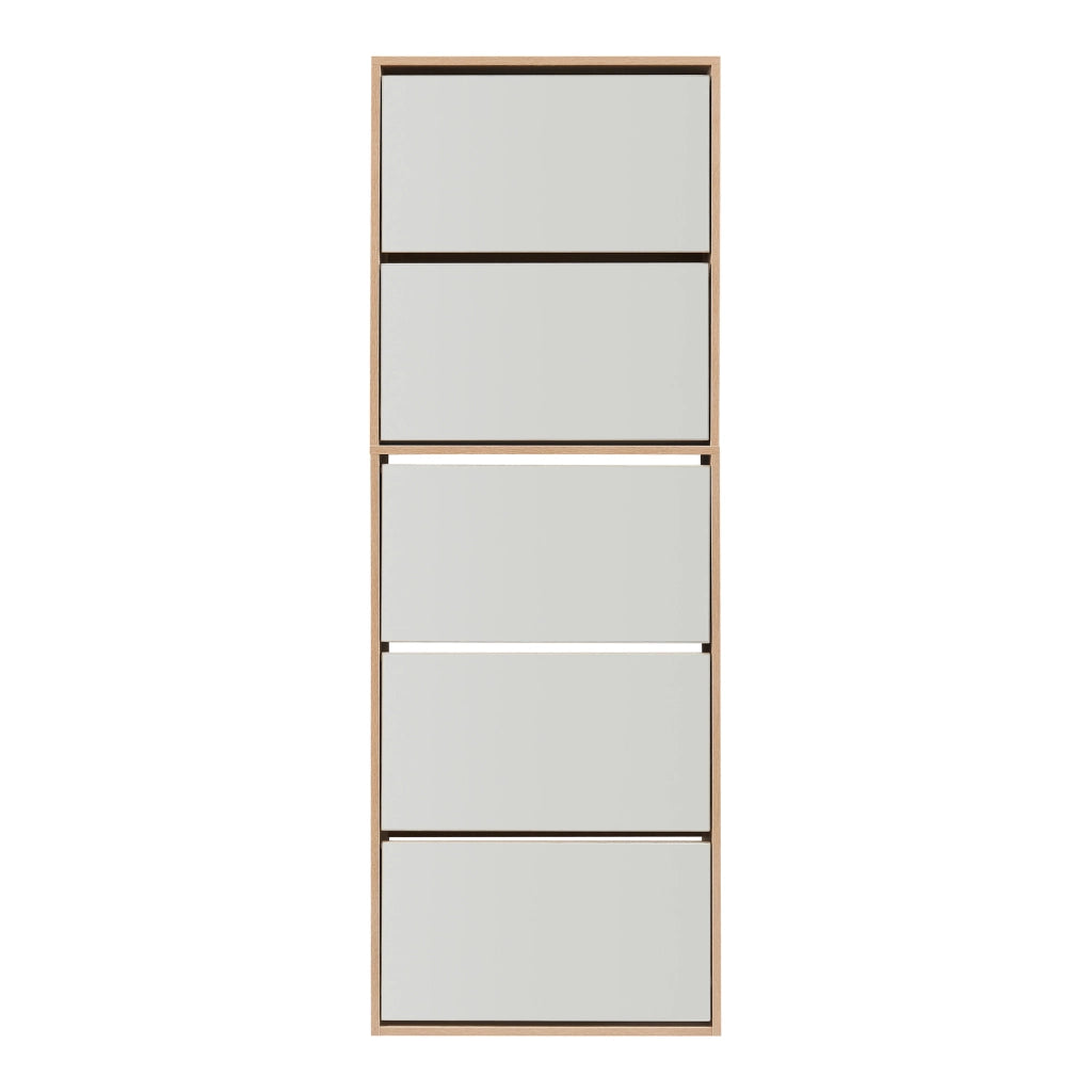 Scarpiera Stretta Lund con Ante a Specchio e 5 Contenitori Ribaltabili - Effetto Rovere Sonoma [en.casa]