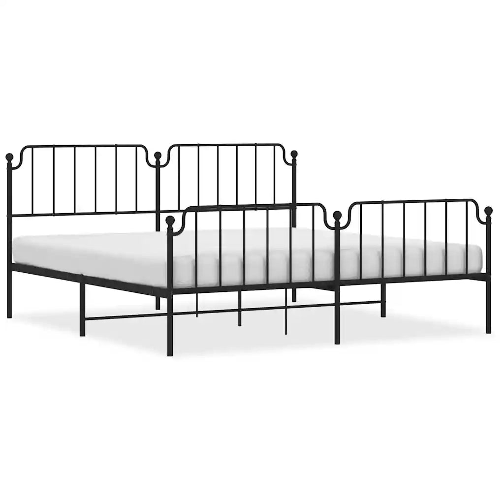 Giroletto con Testiera e Pediera-Struttura Letto Metallo Nero 193x203 cm 438402