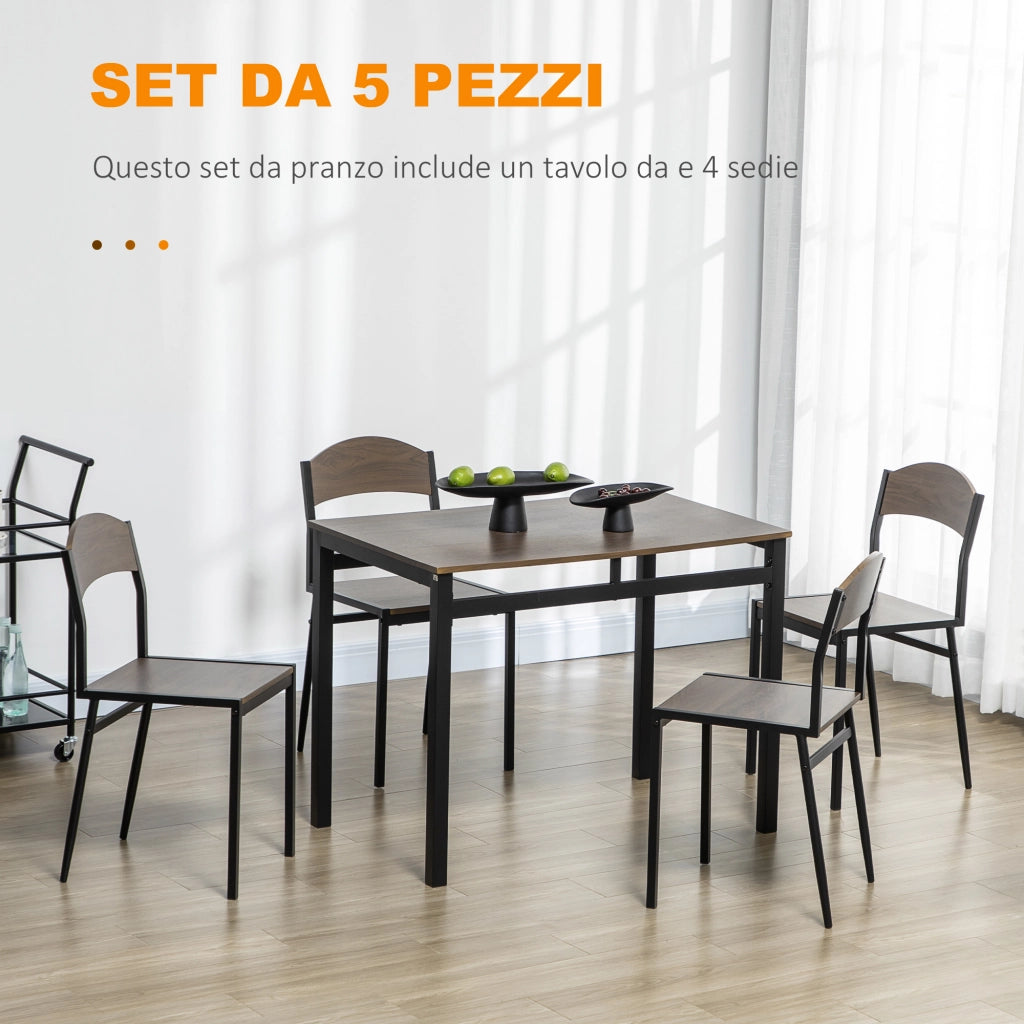 Set Tavolo da Pranzo Allungabile con 4 Sedie ¨C Xylo ¨C Acciaio MDF Nero 100x63x76.5 cm