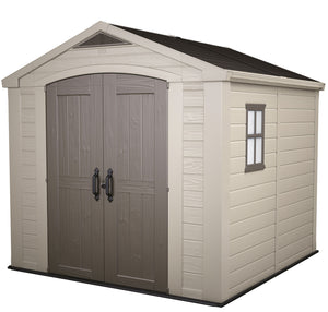 Casetta da Giardino con Mensole 256,5x255x243 cm Keter Factor 8x8 in Polipropilene Rinforzato Beige