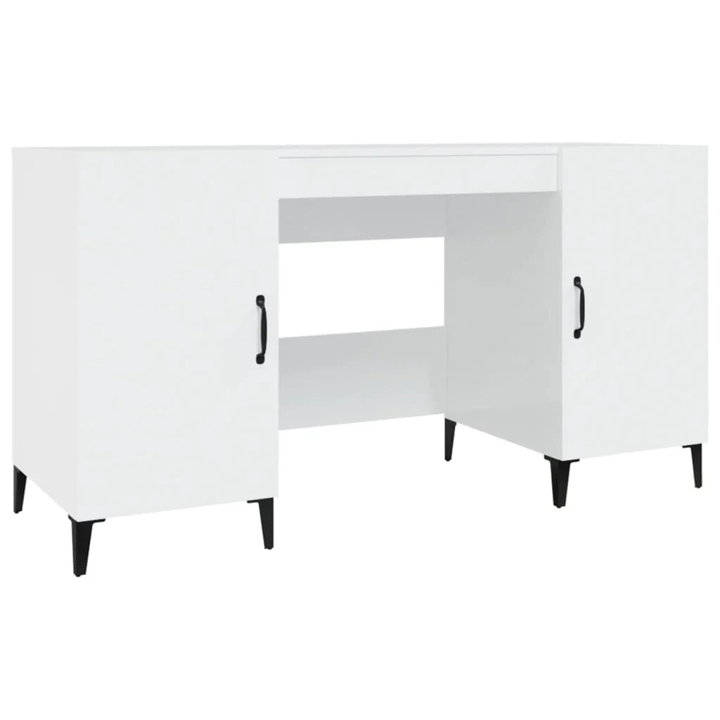 Scrivania tavolo postazione di lavoro mobile per computer studio finitura lucida 140 x 50 x 75 cm legno ingegnerizzato bianco 02_0023541