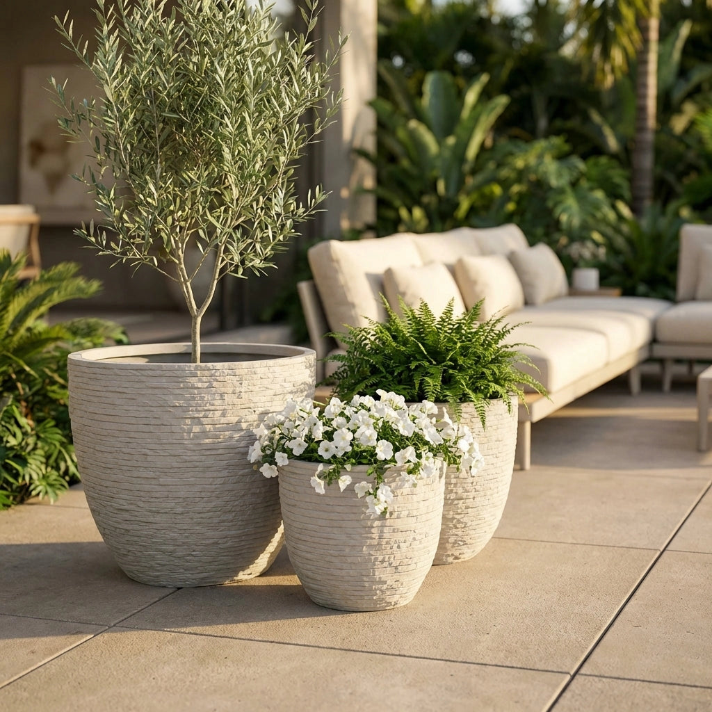 Set di 3 vasi da Giardino in Fibra di argilla cm 44x44x39 - DUDLEY