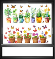 Stickers per finestra da giardino Fiori e Vasi Rosa - Decorazione estiva Doppio lato - Protezione contro gli urti