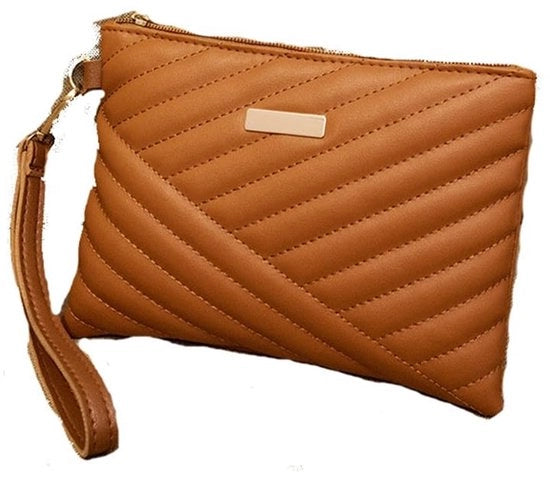 Borsa da sera per donna in pelle PU grande con cinturino, elegante e dotata di tasca per telefono cellulare, misura 21x1.5x1.5cm, colore marrone
