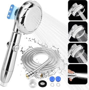 Douchekop ad alta pressione 2M con tubo - 3 tipi di getto acqua risparmiante - Chiave di arresto regolabile - In acciaio inossidabile anti-calcare cromato-argento.