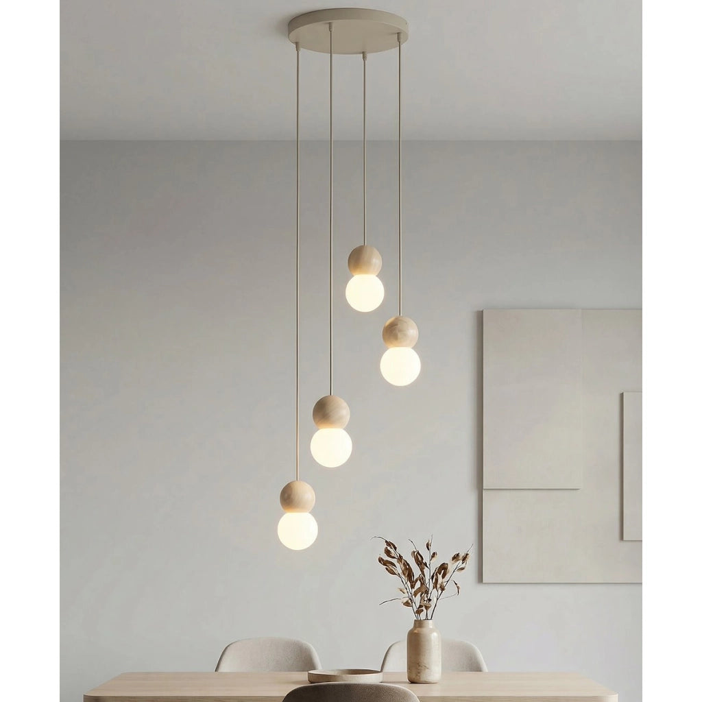Lampada a sospensione LOOP in acciaio moka e legno