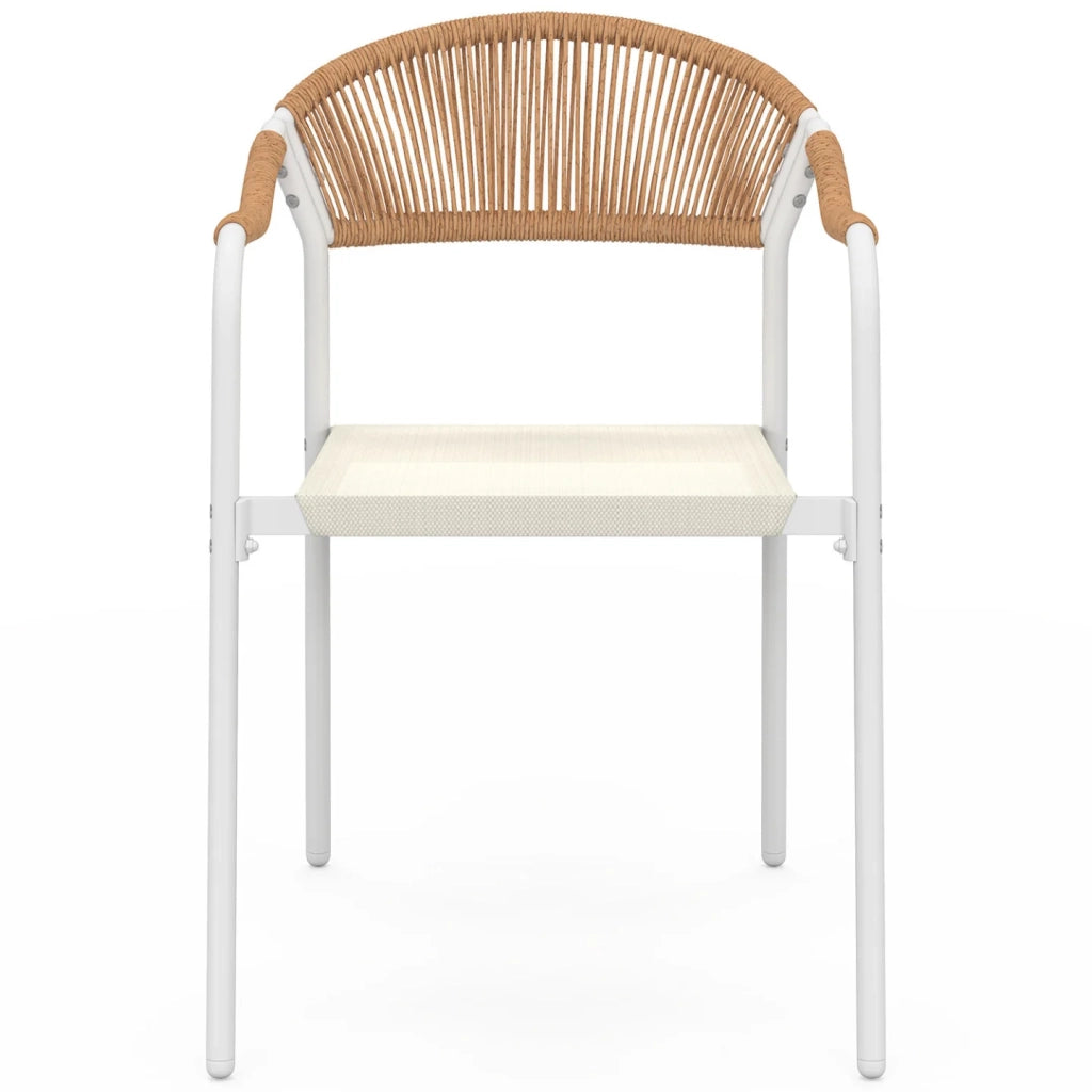 IDMarket - Set di 6 sedie da giardino MADEIRA in metallo bianco con cordoncino in textilene beige e rattan chiaro