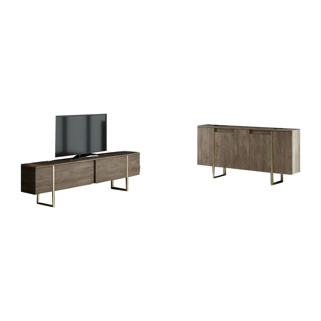 Pignano, set Mobili da Soggiorno Modulabile, Marrone Noce