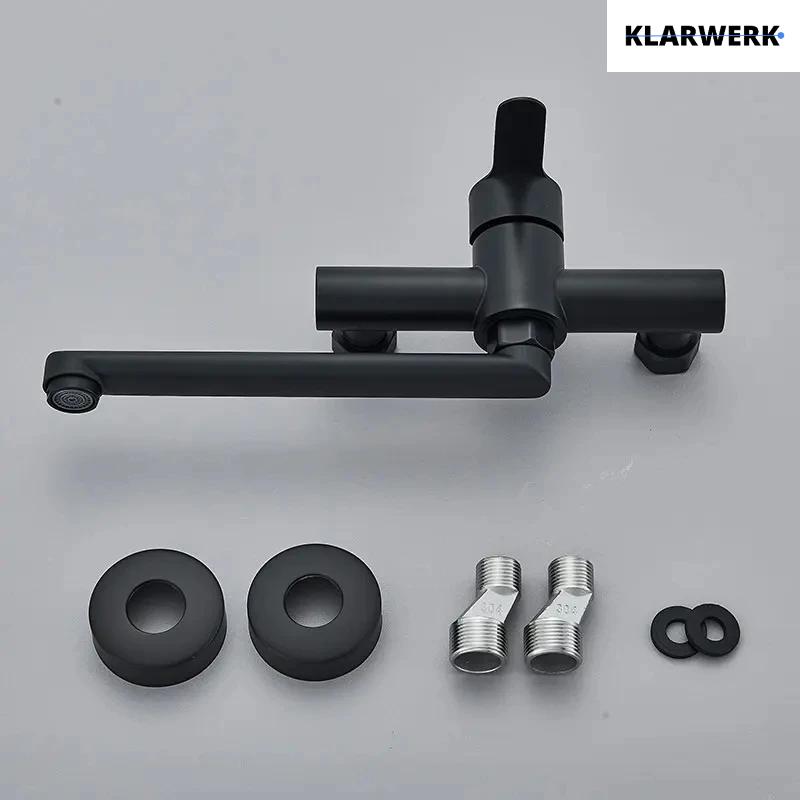 MAX | rubinetto miscelatore catering a parete nero | rubinetto cucina professionale in acciaio inox lungo e piatto | ristorante a parete bocca dritta