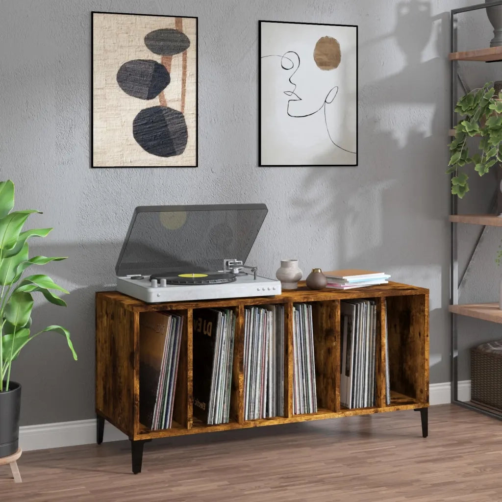 Mobile Porta Dischi Rovere Fumo 100x38x48 cm Legno Multistratocod mxl 70814