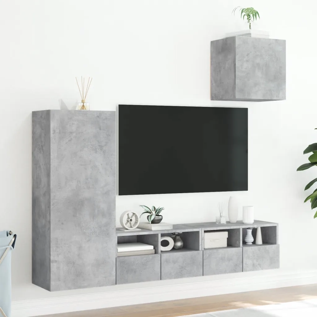 Mobili TV a Muro con LED 4pz Grigio Cemento Legno Multistratocod mxl 110214