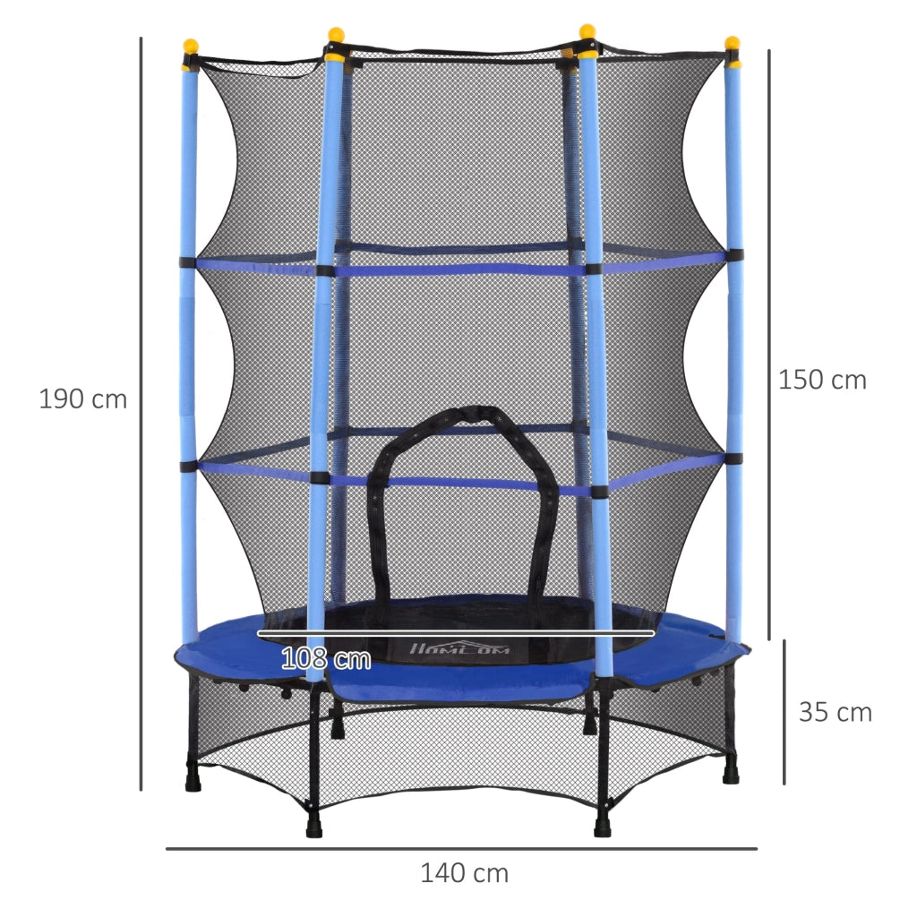 Trampolino Elastico per Bambini da 3 Anni Ø140 cm con Rete di Protezione Blu e Nero