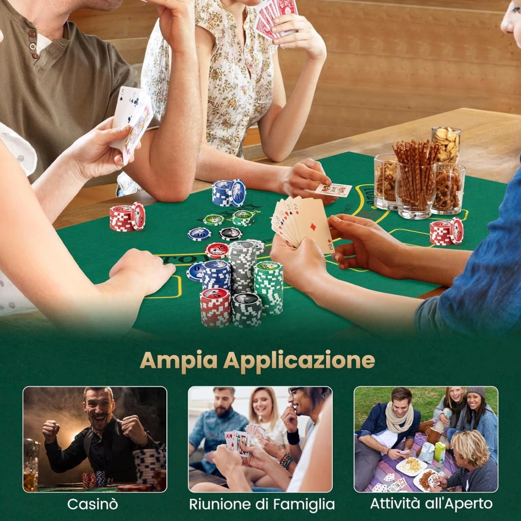 Set da Poker Completo con 300 Finches e 2 Mazzi di Poker, Valigetta in Alluminio a 2 Chiavi con Tappetino e Bottone Dealer, Fish Poker per Texas Holdem e Blackjack
