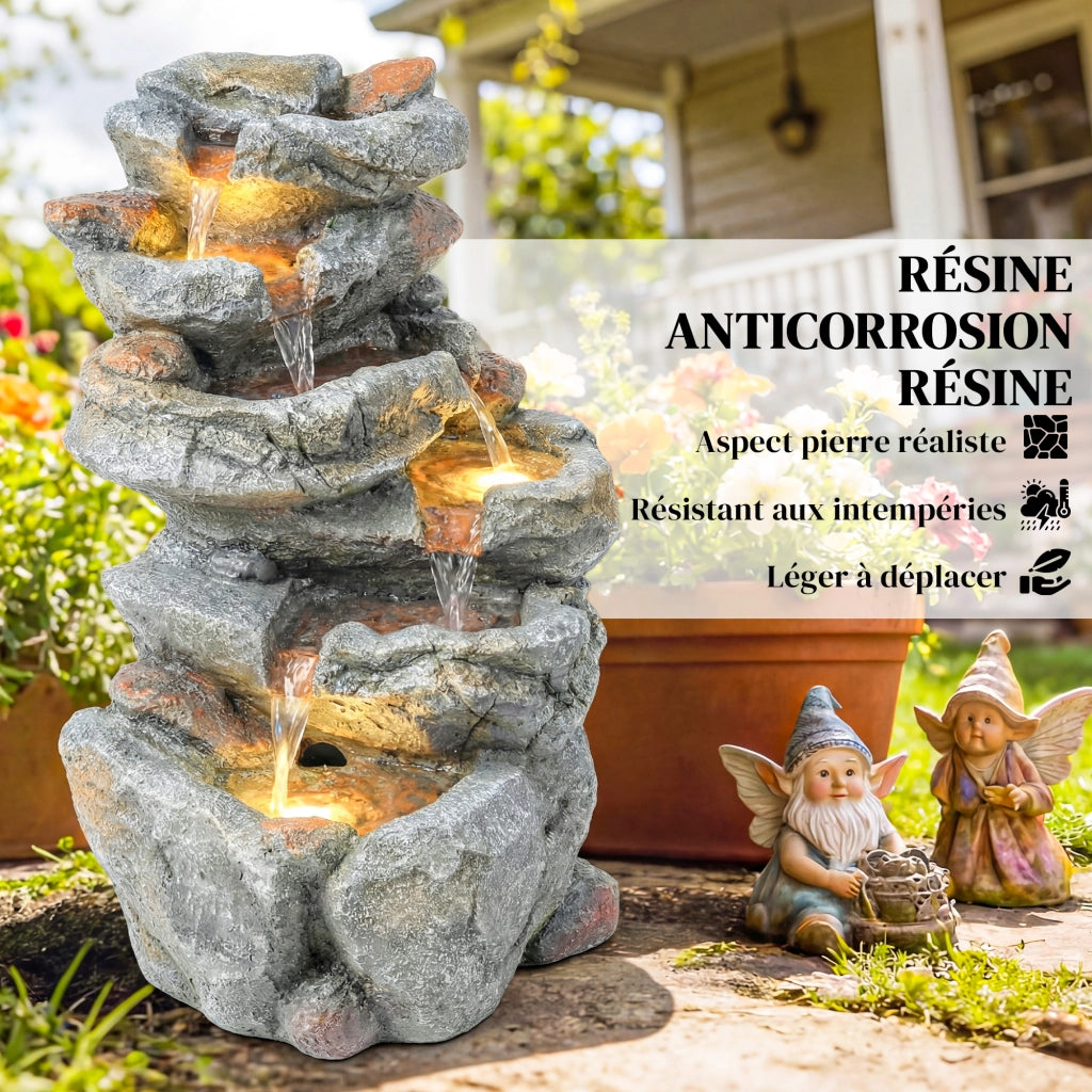 Fontana da Giardino Zen 6 Livelli Cascata ¨C Xylo ¨C Resina Effetto Pietra Naturale Grigio 33x27x53cm