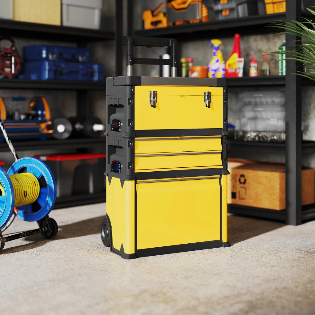 Carrello porta attrezzi 3 pezzi modulare ¨C zephmum ¨C acciaio giallo con ruote e serratura