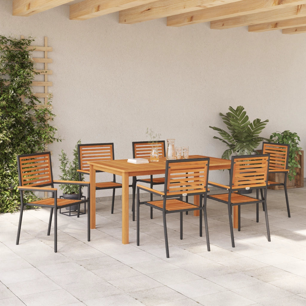 Set da Pranzo da Giardino  7 Pezzi in Polyrattan Nero Acacia