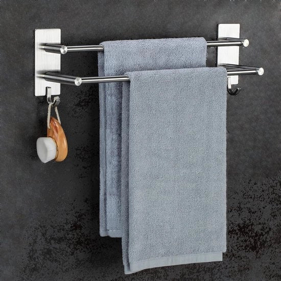 Sostegno asciugamano senza forare asciugamani a muro in acciaio inossidabile liscio asciugamani autoadesivi per bagno con 2 ganci per asciugamani per parete per bagno cucina