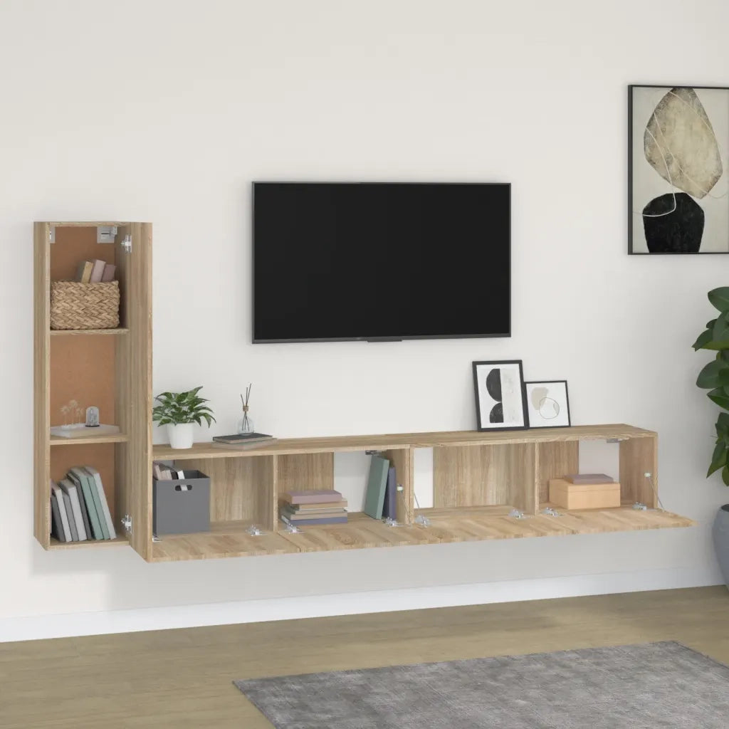 Set di Mobili Porta TV 3 pz Rovere Sonoma in Legno Multistrato 3114320