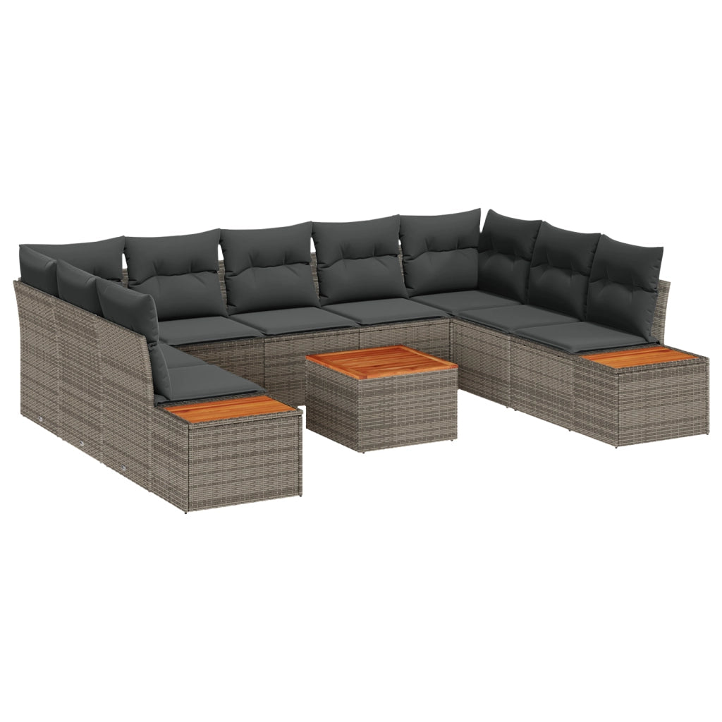 Set Divani da Giardino 10 Pezzi con Cuscini Grigio Polyrattan Acacia