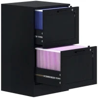 Mobiletto per ufficio, mobile portaoggetti in legno con 2 cassetti e serratura, barre di sospensione regolabili, 40 x 40 x 71 cm, nero