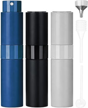 Set di spruzzatori per profumo riempiibili 8ml (3 pezzi) - Flacone di spray per profumo con flacone interno in vetro - Spruzzatore riempiibile senza liquido per viaggio per profumo e aftershave - Nero, Blu e Argento