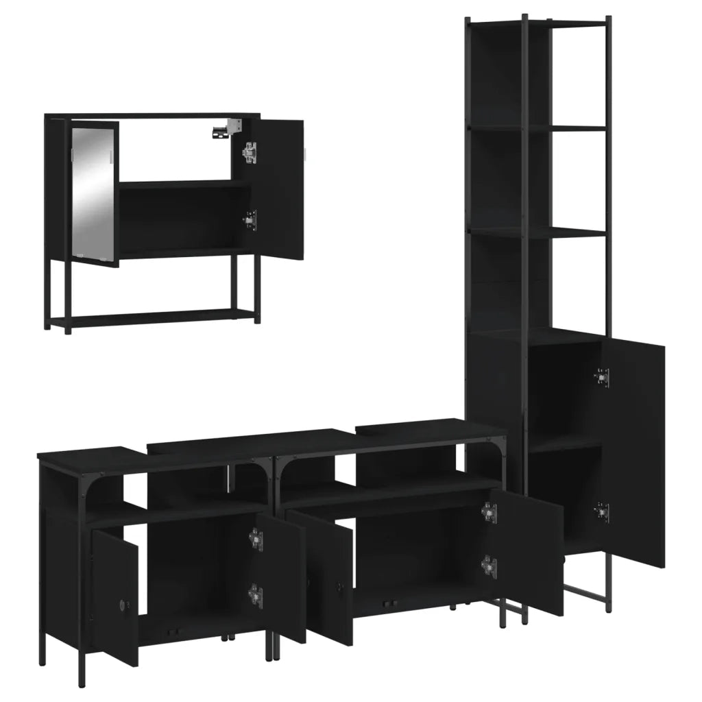 Set Mobili da Bagno 4 pz Nero in Legno Multistrato