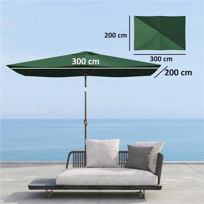 TELO DI RICAMBIO PER OMBRELLONE RETTANGOLARE 3X2 M A 6 STECCHE POLIESTERE ANTI UV 50+ VERDE