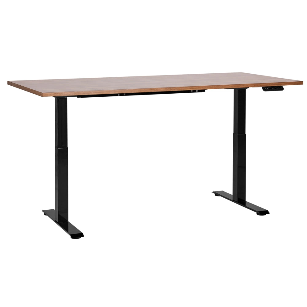 Scrivania regolabile in altezza elettricamente legno scuro e nero 160 x 72 cm Struttura in acciaio verniciato a polvere