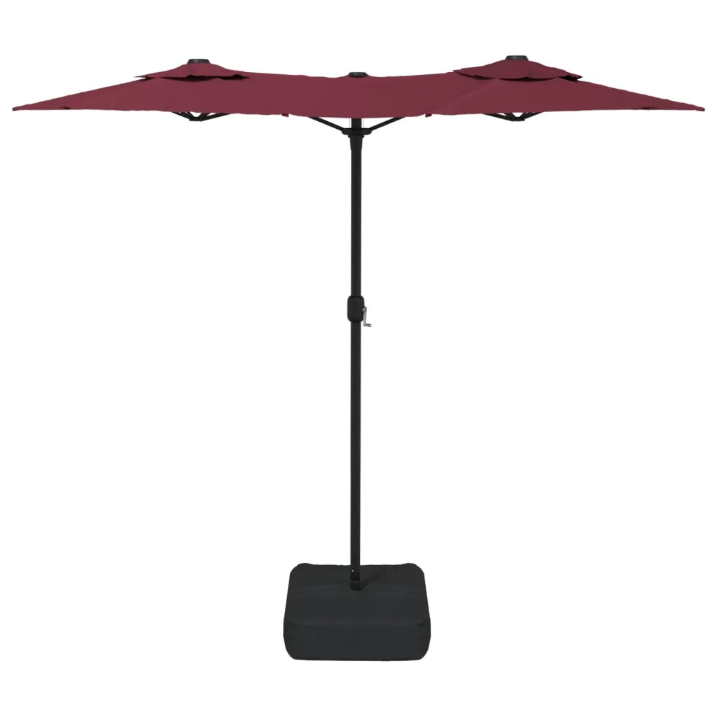 Ombrellone a Doppia Testa con LED Rosso Bordeaux 316x145 cm 362973