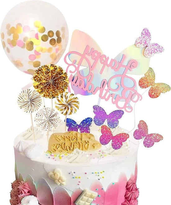 Decorazioni da torta con paillettoni laser glitter - Set di toppe per torta per festa di compleanno (farfalla)