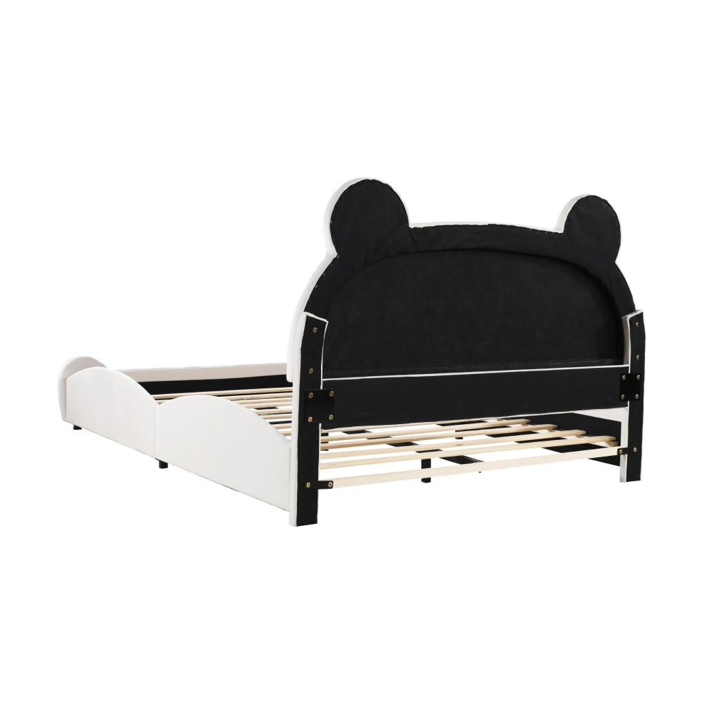 Letto per Bambini 140×200 cm; Letto a 2 Posti con Forma di Orso; senza Materasso; Bianco