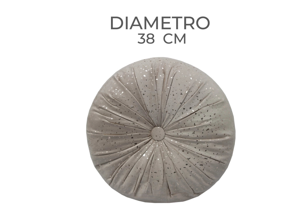 Cuscino Arredo Imbottito Effetto Velluto Rotondo A Pieghe Plissettato Con Lurex - 38x38 - Beige