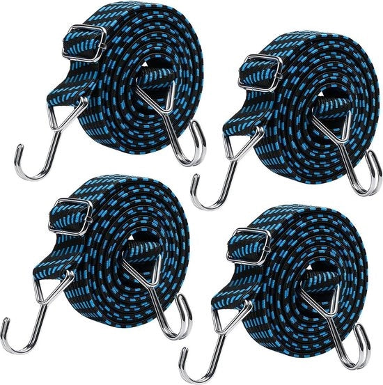Haken per espansione - 4 pezzi espandibili elastici - sostituto di supporto per biciclette, camper, auto - portabagagli per tetto - extra resistente - cavo elastico in gomma - 1 m blu.