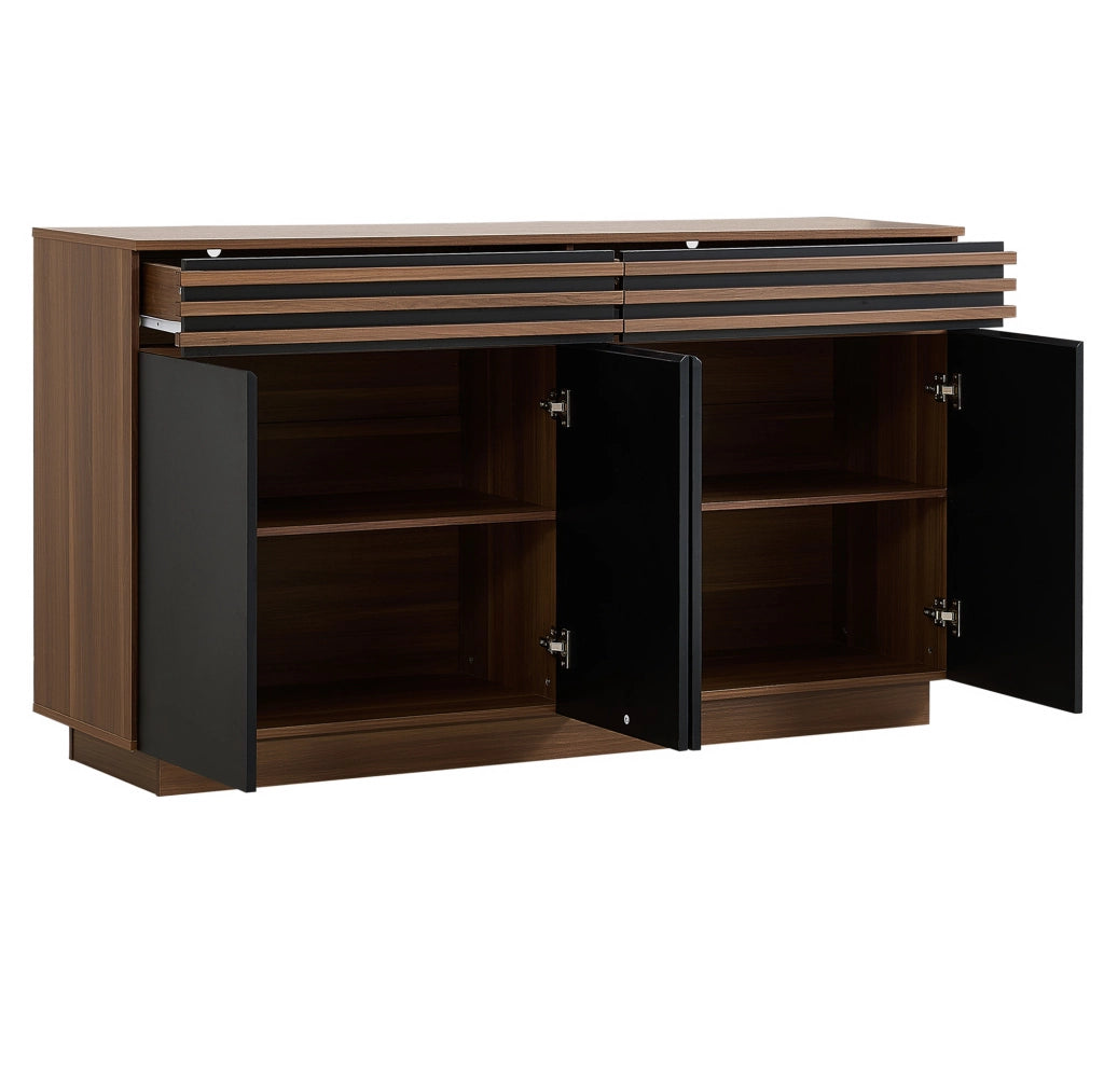 Credenza ULEVR 150x40x85 cm con 4 ante e 2 cassetti, mobile contenitore in MDF nero e marrone
