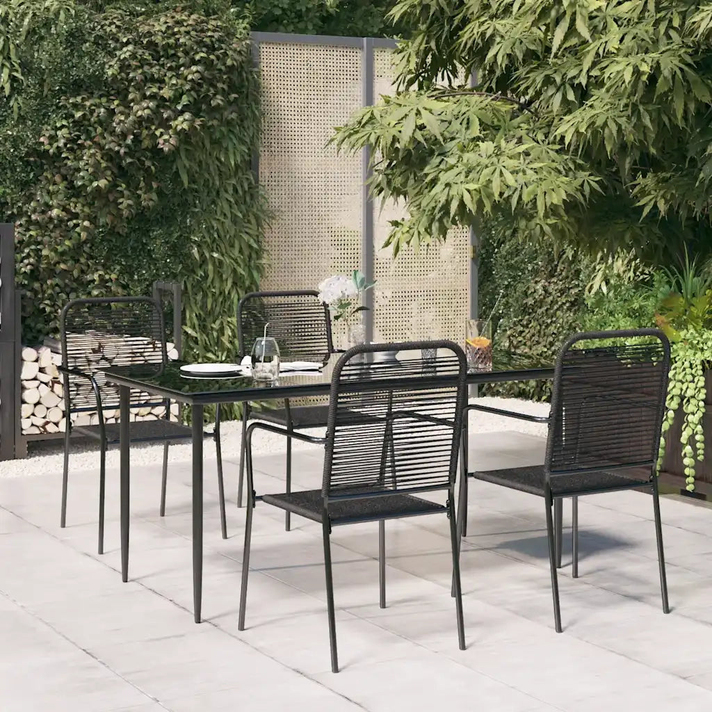 Set da Pranzo da Giardino 5 pz | Set Salotto da Giardino Nero Corda di Cotone e Acciaio