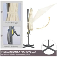 Ombrellone da Giardino Decentrato 3x2.5 m con Angolazione Regolabile e Girevole a 360°, Crema