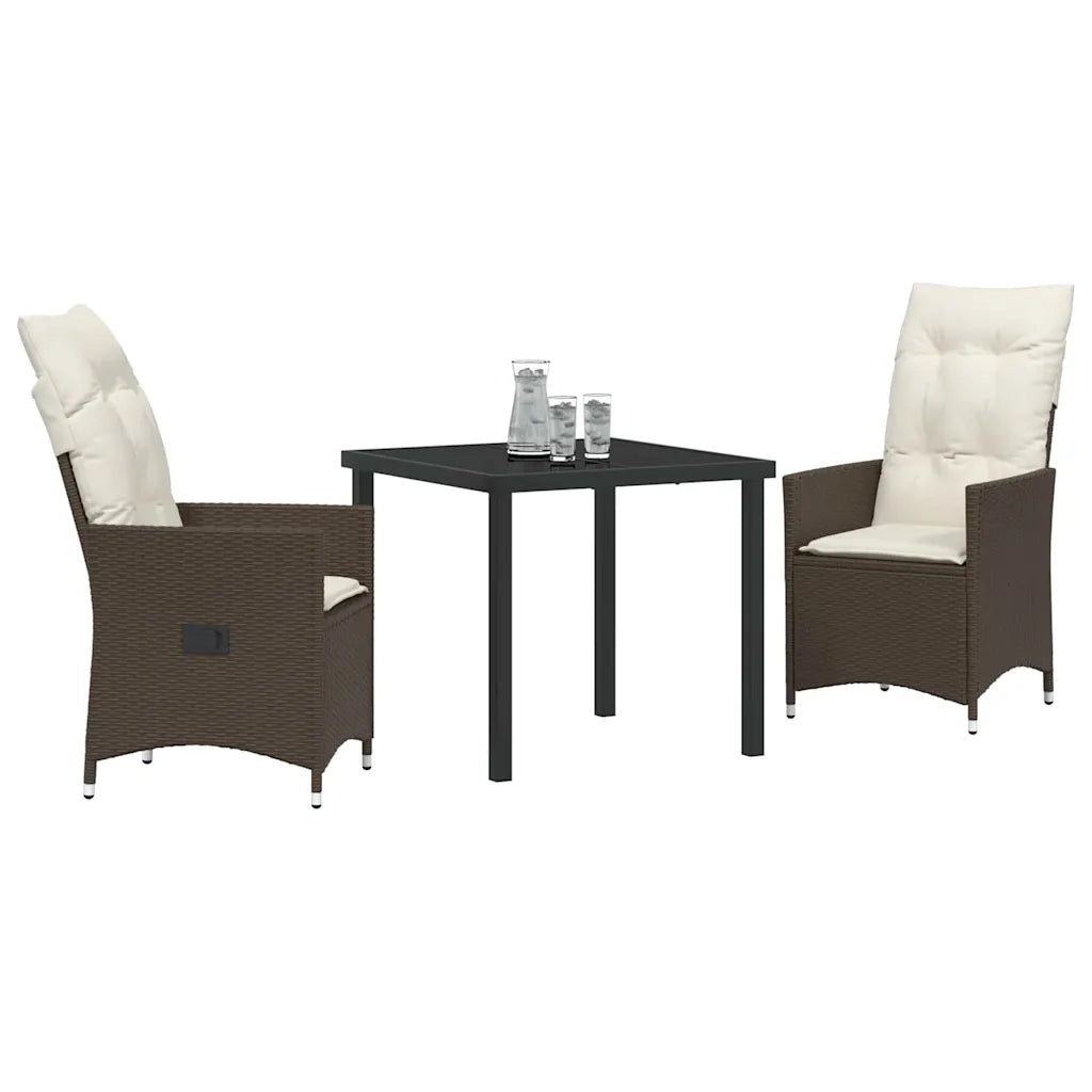 Set da Pranzo per Giardino con cuscino 3 pcs Marrone polyrattan