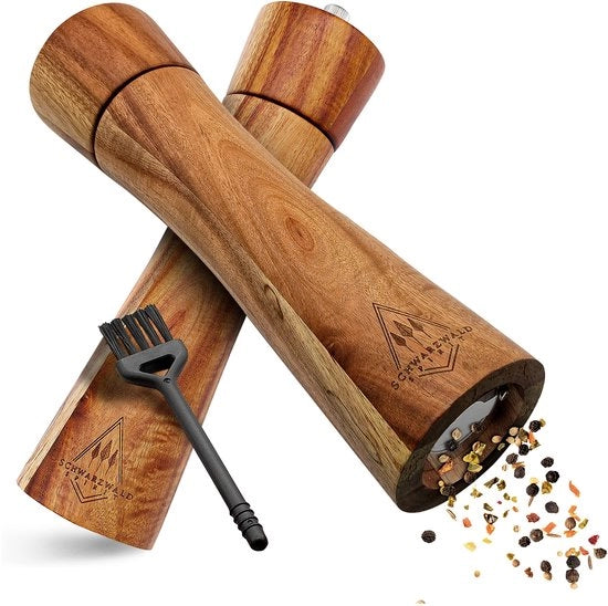Insaporitore a Sale e Pepe Grande (21 cm) - 2 pezzi - Molino di Spezie con Lavorazione Ceramica - Aiuto in Cucina - Incluso Spazzolino per Pulizia/ Libro di Ricette