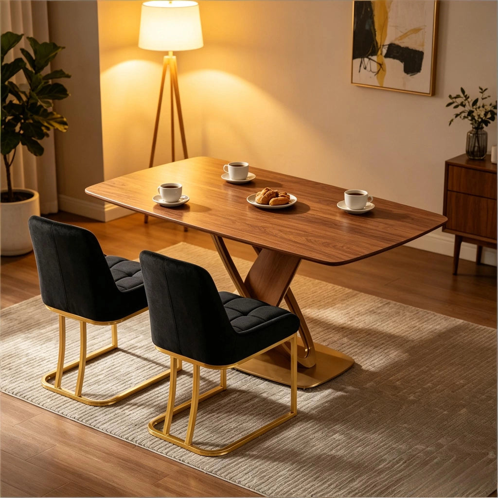 Sedia da Pranzo Set da 2 con Schienale Ergonomico e Piedini Regolabili in Metallo e Velluto Nero