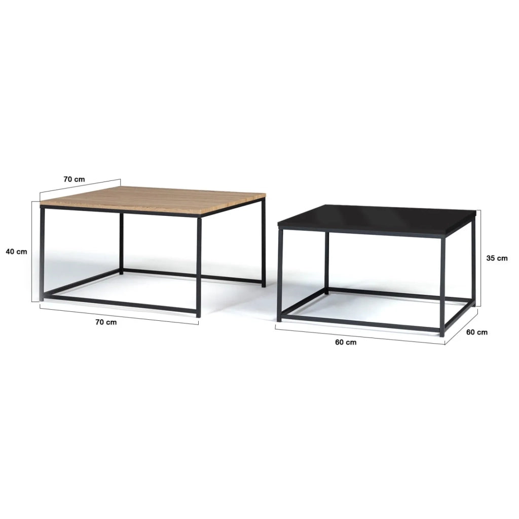 IDMarket - Set di 2 tavolini DENTON 60/70 in metallo nero e legno, design industriale