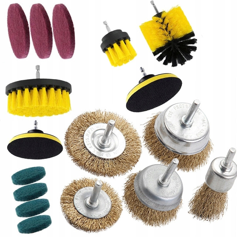 Set di Spazzole per Trapano – 12 Pezzi + 5 Spazzole Metalliche | Alta Qualità, Compatibile con Trapani 1/4"