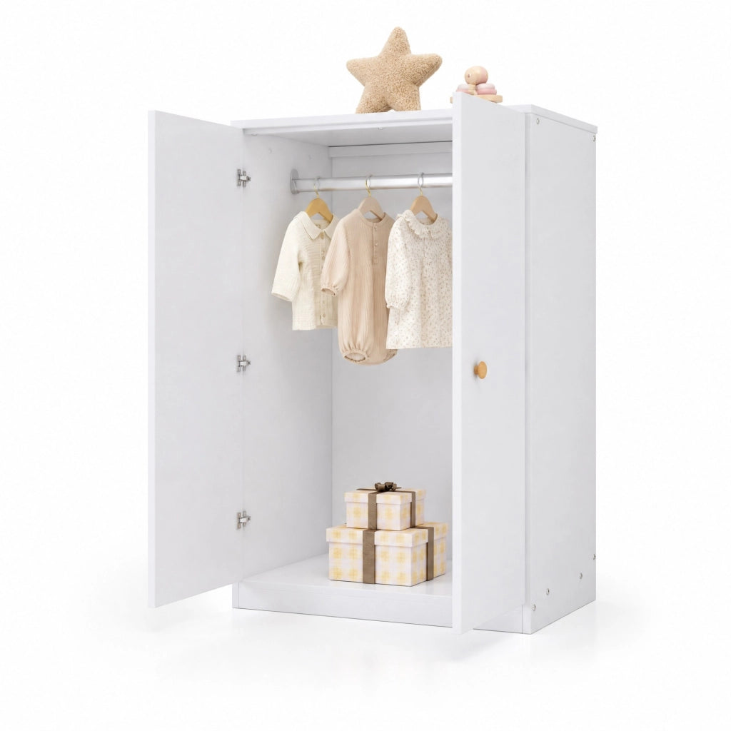 Armadio piccolo a 2 ante con asta appendiabiti 80x50x120 cm; MDF bianco