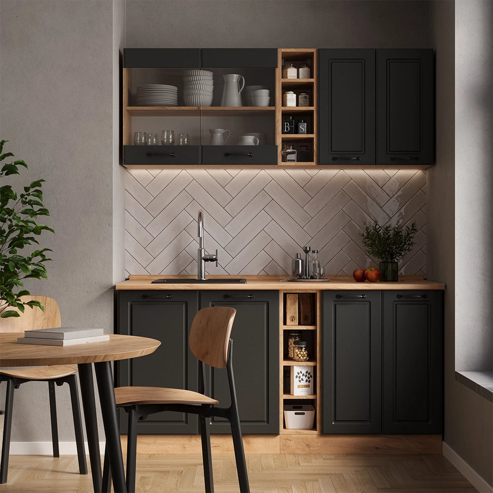 Vicco Cucina completa Antracite casa di campagna/rovere dorato 160 cm , PL Antracite