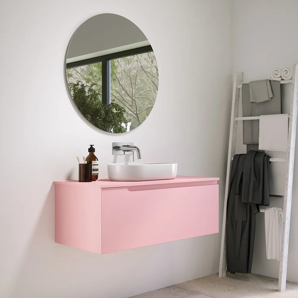 Mobile bagno sospeso 120 cm un cassetto rosa cipria opaco con top | Ardenne