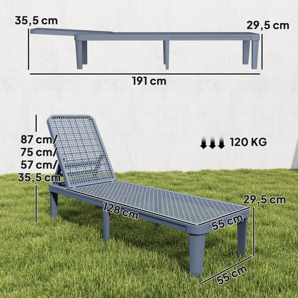 Poltrona Reclinabile da Giardino ¨C Zephmum ¨C Grigio 191x55x35,5 cm