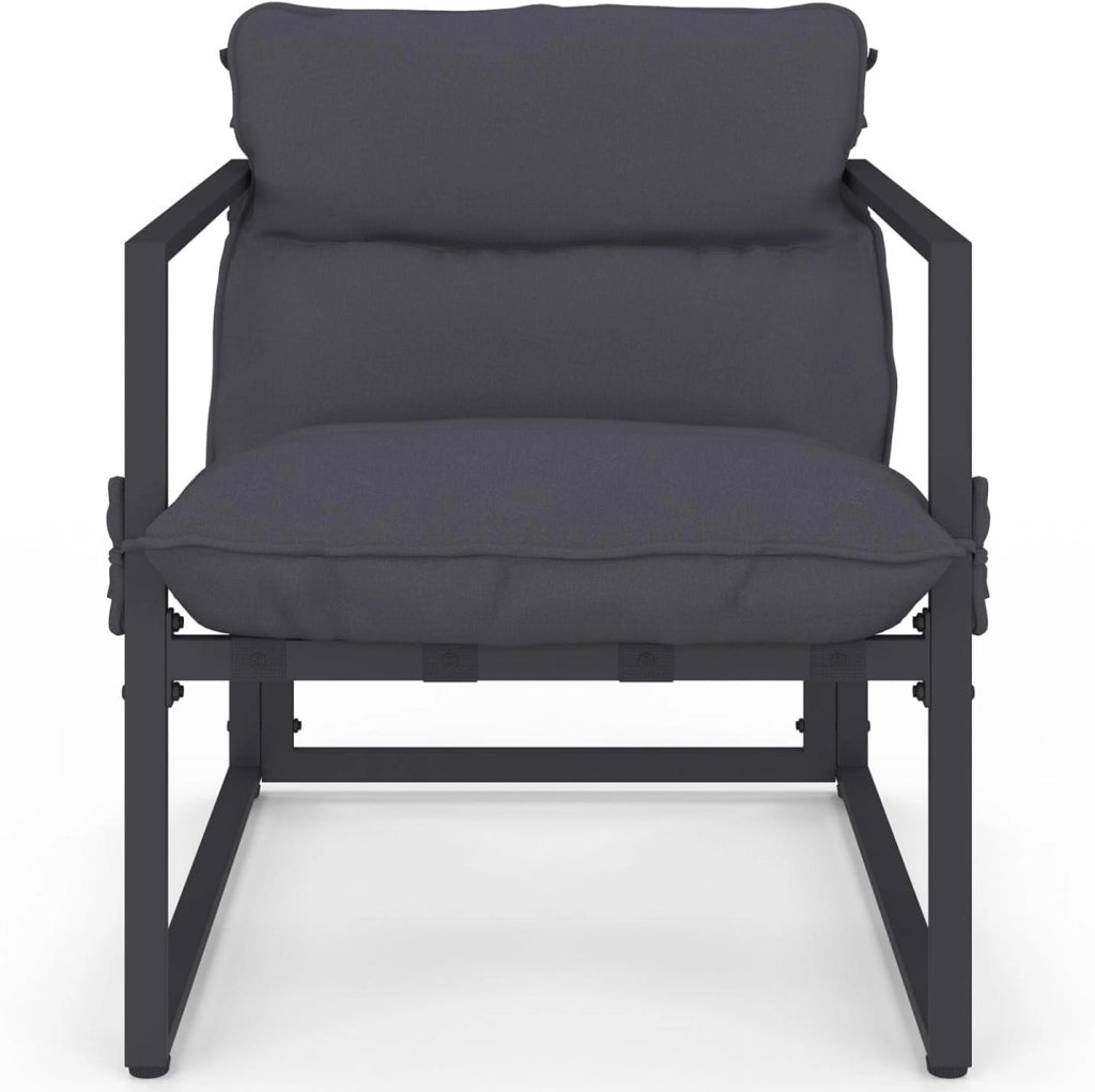 Set di 2 poltrone da Giardino Marco con poggiapiedi Grigio e Cuscino Grigio Antracite