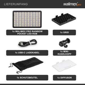 Rainbow Pocket Pannello LED fotografia - Luce fotografica video bicolore con batteria ricaricabile e USB, cambio colore RGBWW, controllo tramite app