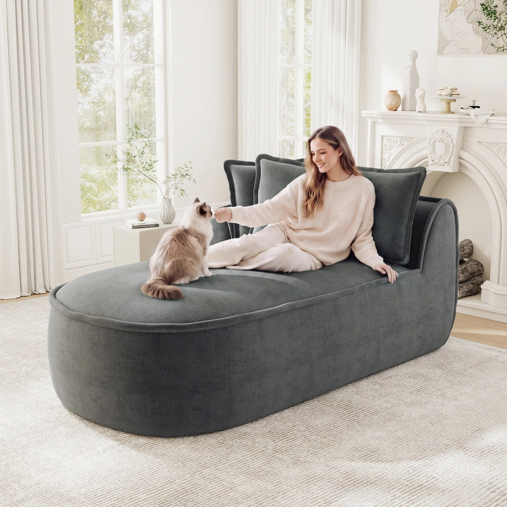 Divano modulare in ciniglia grigio chaise longue sinistra con cuscini